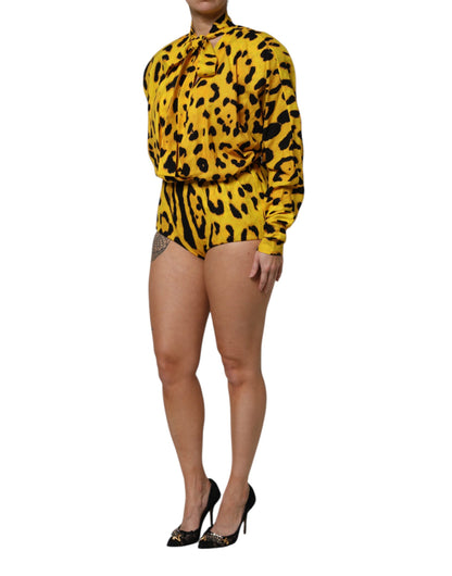 Dolce & Gabbana Yellow Leopard Long Sleeves Jumpsuit Dress