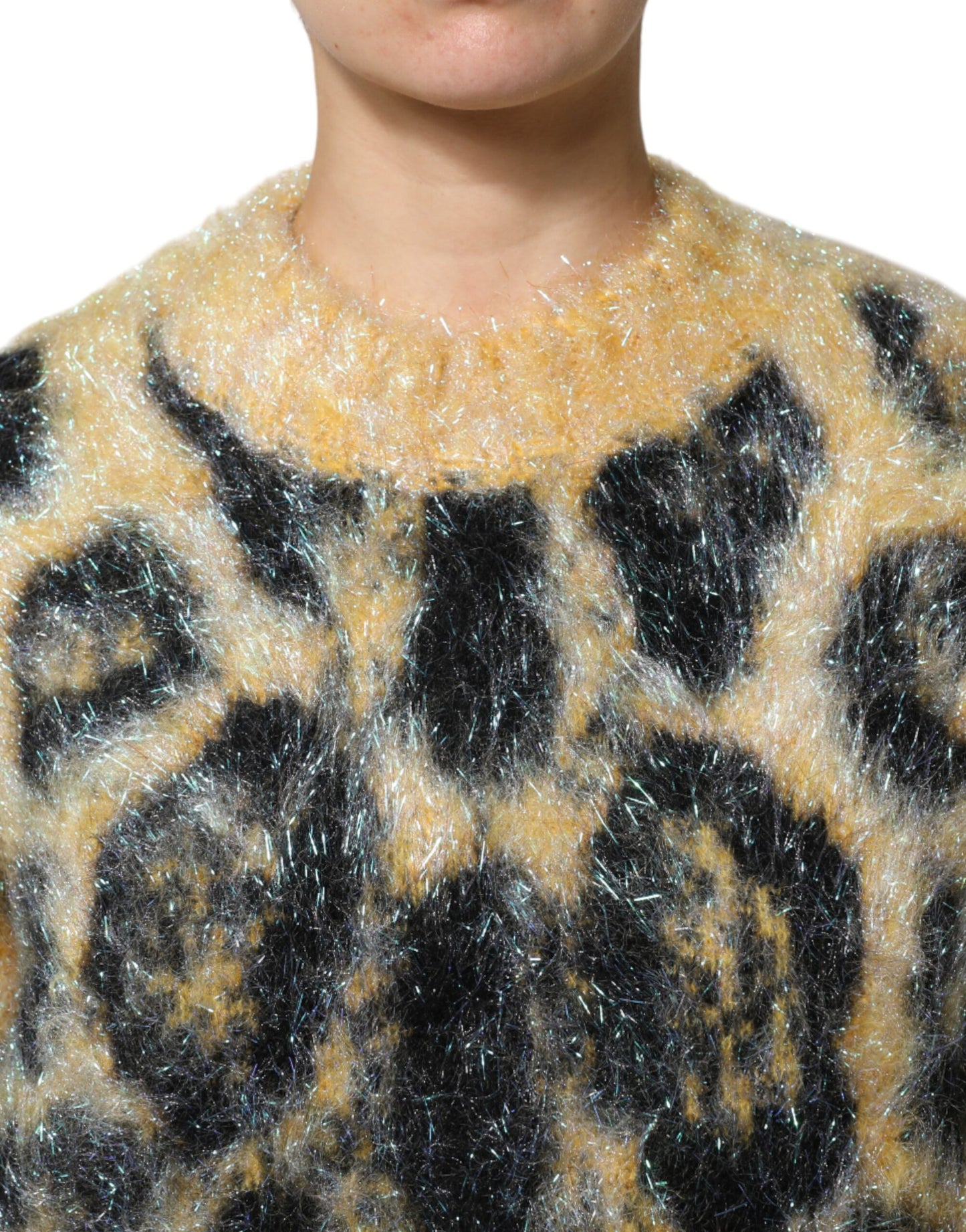 Dolce & Gabbana Multicolor Leopard Mohair Crew Neck Sweater