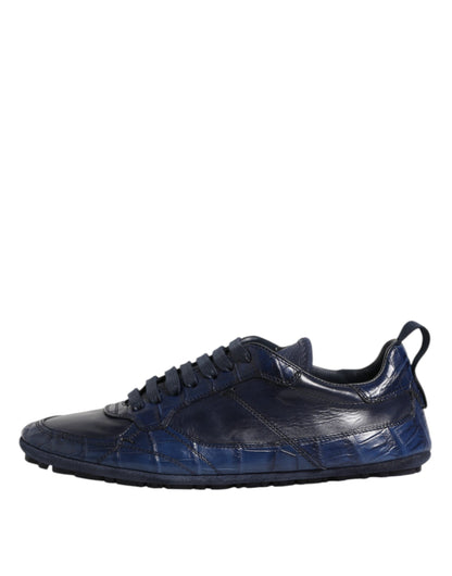 Dolce & Gabbana Dark Blue Leather Low Top Men Sneakers Shoes