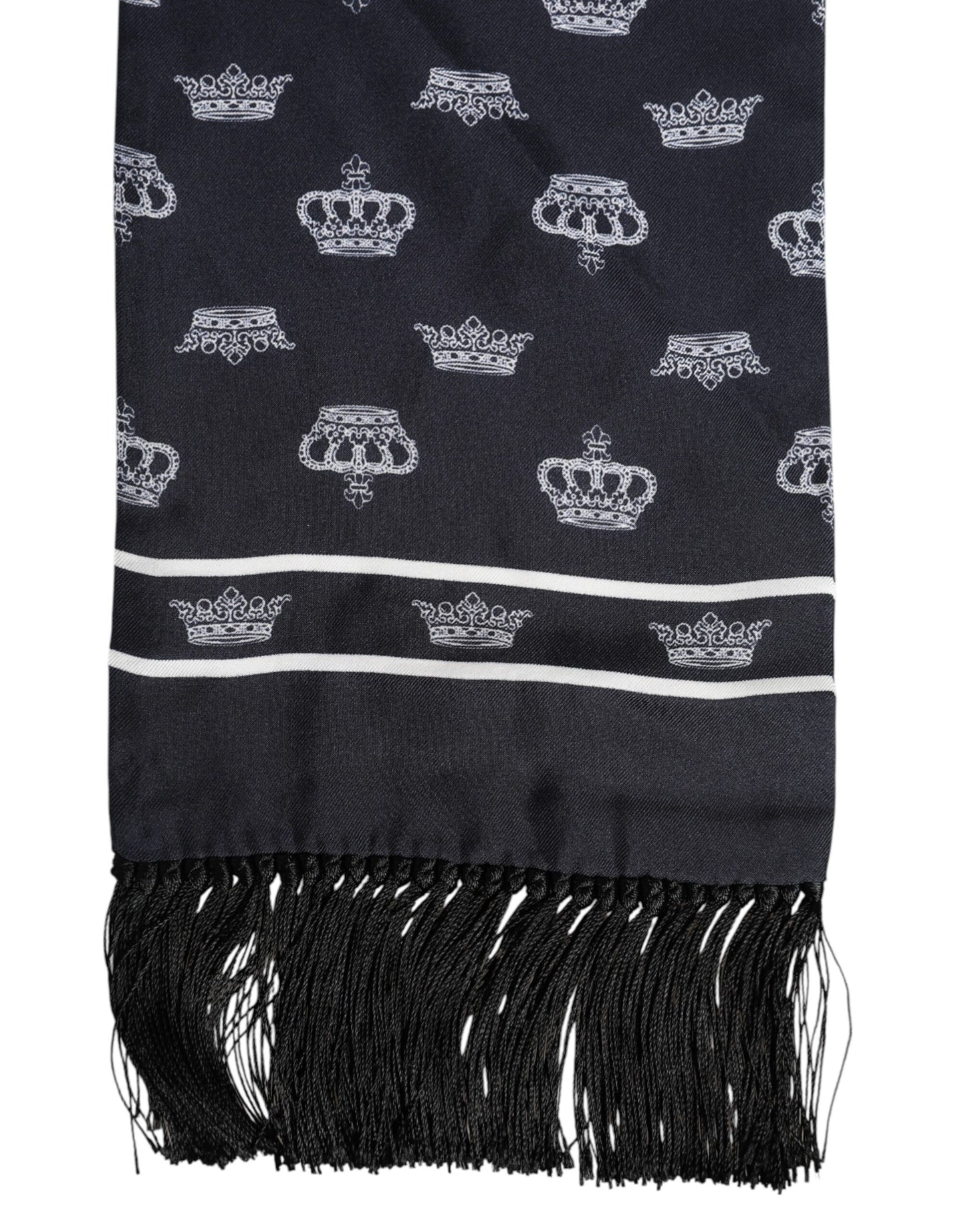 Dolce & Gabbana Black Silk Crown Fringes Men Foulard Scarf