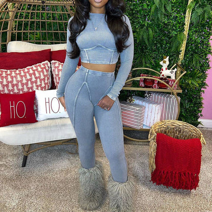 EVERY FASHION HIGH QUALITY Ribbed Crop Top & High-Waisted Leggings