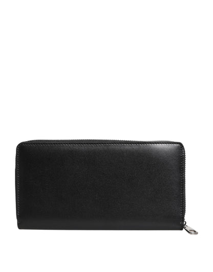 Dolce & Gabbana Black Leather Logo Plaque Zip Around Continental Wallet