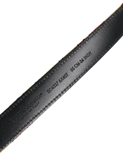 Dolce & Gabbana Gold Floral Jacquard Silver Metal Buckle Belt