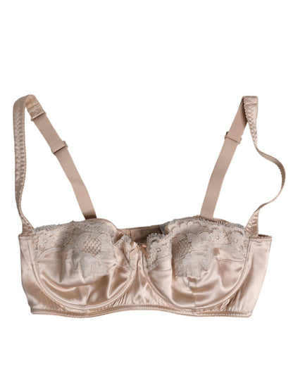 Dolce & Gabbana Biege Silk Underwired Balconette Bra Underwear