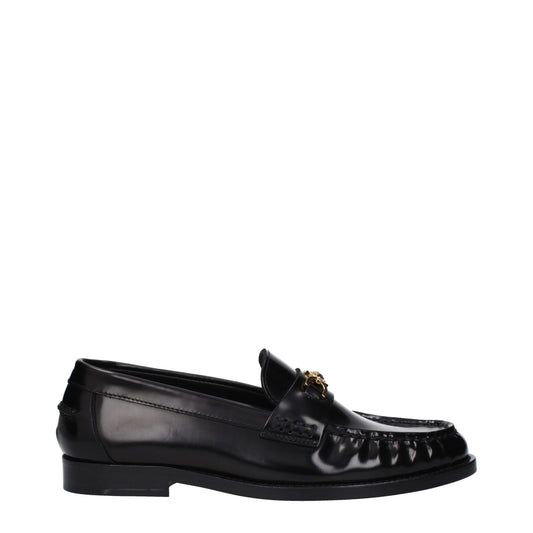 Versace Black Leather Slip-On Loafers