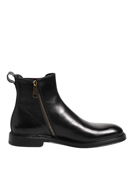 Dolce & Gabbana Black Chelsea Leather Mid Calf Boots Shoes