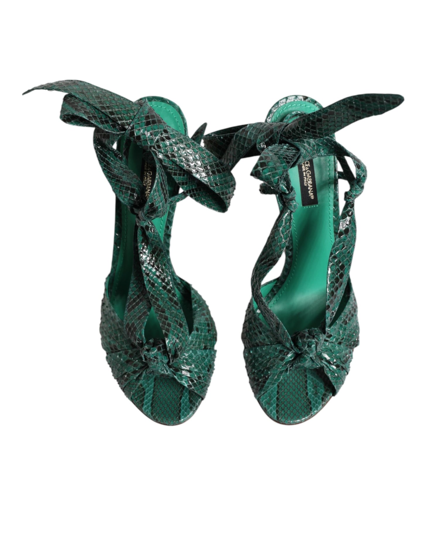 Dolce & Gabbana Green Python Leather Heels Sandals Shoes