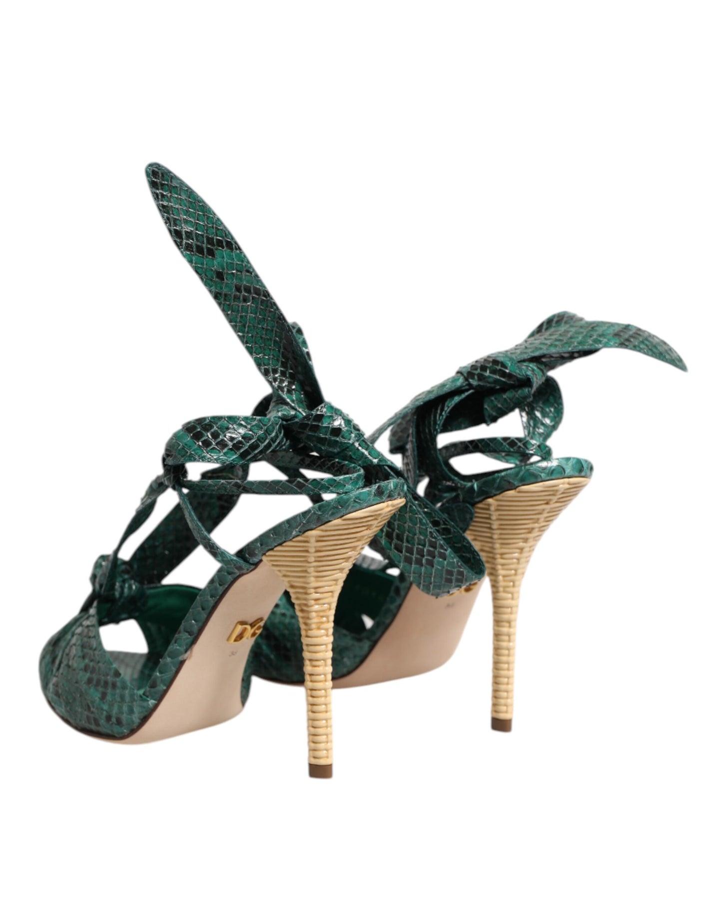 Dolce & Gabbana Green Python Leather Heels Sandals Shoes