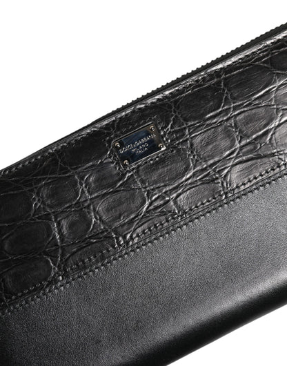 Dolce & Gabbana Black Leather Logo Plaque Zip Around Continental Wallet
