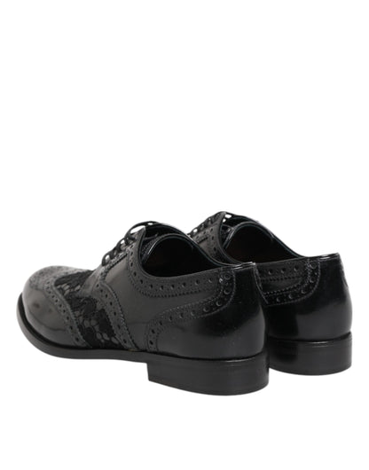 Dolce & Gabbana Black Leather Floral Lace Dress Formal  Shoes