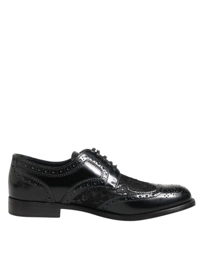 Dolce & Gabbana Black Leather Floral Lace Dress Formal  Shoes