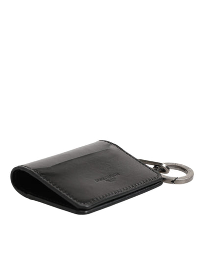 Dolce & Gabbana Wallet Black Leather Logo Embossed Key Chain Card Holder Wallet