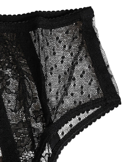 Dolce & Gabbana Black Floral Lace Sheer Mesh High Waist Underwear