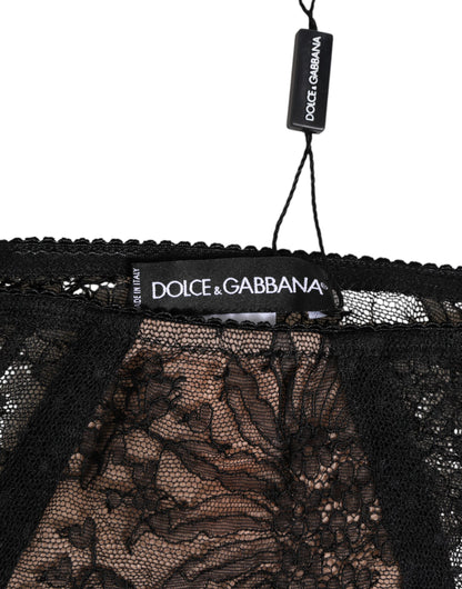 Dolce & Gabbana Black Floral Lace Sheer Mesh High Waist Underwear