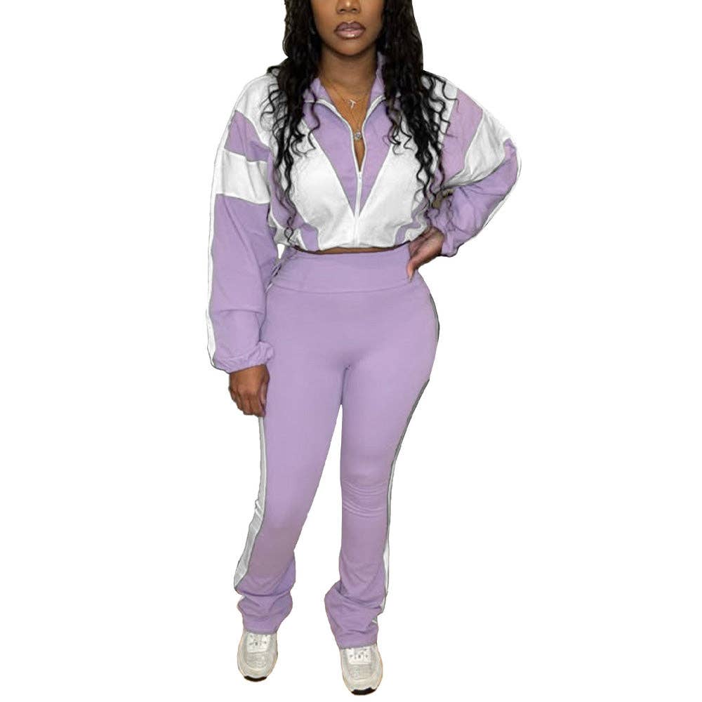 EVERY FASHION Zip-Up Crop Jacket & High-Waist Jogger Set HR25015