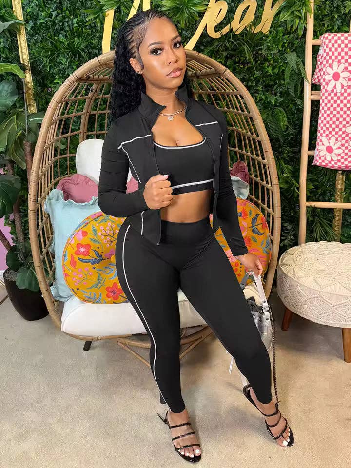 3-Piece Activewear Set – Sports Bra, Leggings & Zip Jacket