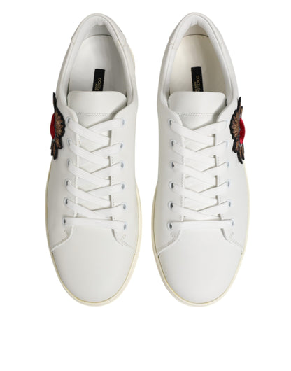 Dolce & Gabbana White Leather Sacre Heart Patch Sneakers  Shoes