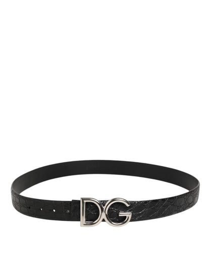 Dolce & Gabbana Black Exotic Leather DG Logo Buckle Belt