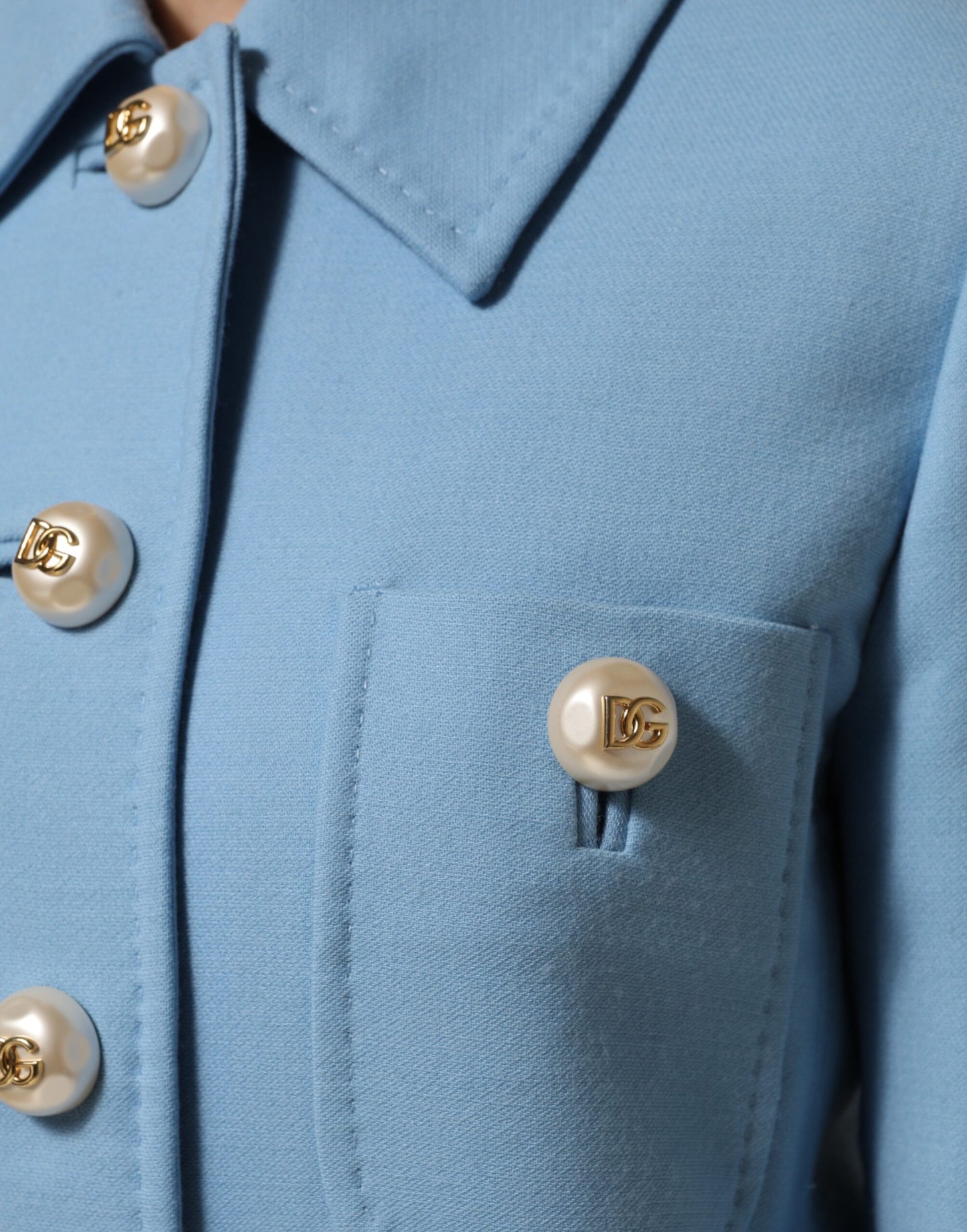 Dolce & Gabbana Blue Buttoned Down Trench Coat Jacket