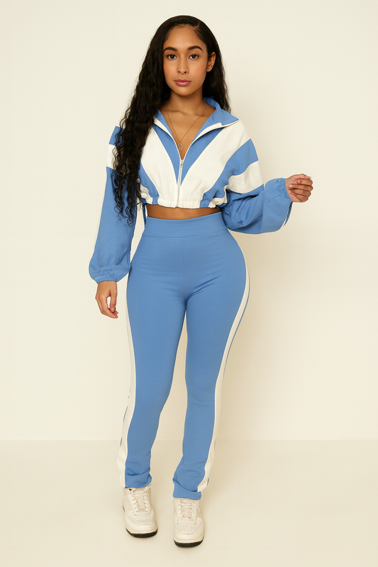 EVERY FASHION Zip-Up Crop Jacket & High-Waist Jogger Set HR25015