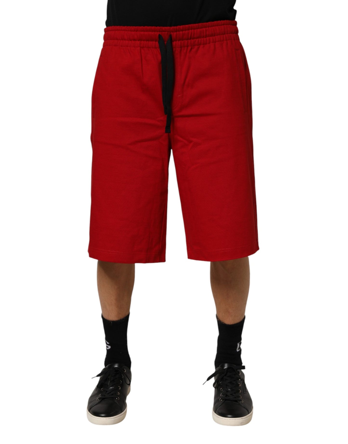 Dolce & Gabbana Red Cotton Mid Waist Drawstring Bermuda Shorts