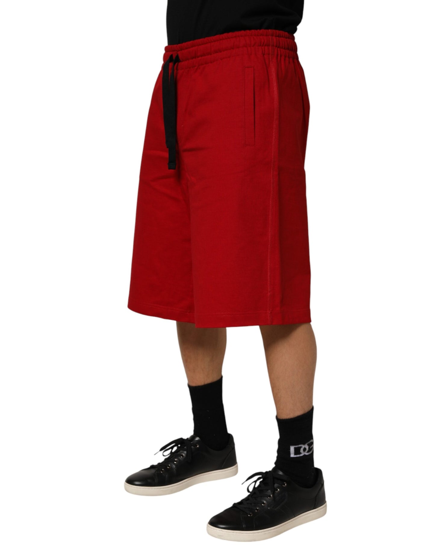 Dolce & Gabbana Red Cotton Mid Waist Drawstring Bermuda Shorts