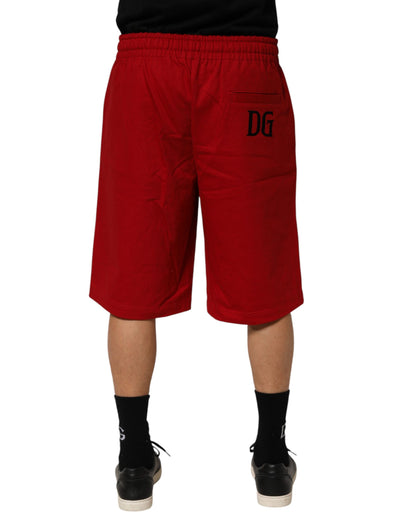 Dolce & Gabbana Red Cotton Mid Waist Drawstring Bermuda Shorts
