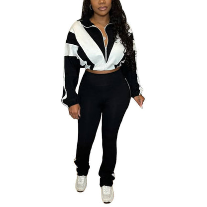 EVERY FASHION Zip-Up Crop Jacket & High-Waist Jogger Set HR25015