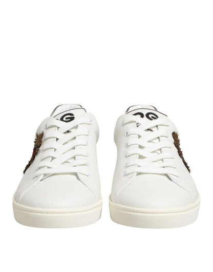 Dolce & Gabbana White Leather Heart Embellished Sneakers Shoes