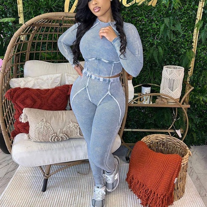 EVERY FASHION HIGH QUALITY Ribbed Crop Top & High-Waisted Leggings