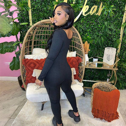 MB FASHION RIBBED JUMPSUITS WITH CARGO POCKETS 6414LY