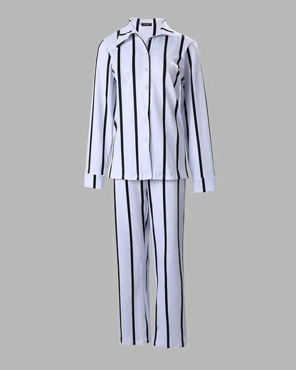 Striped long sleeve button down shirt pants set