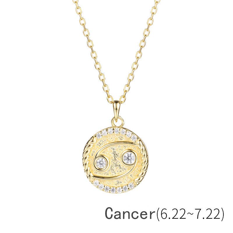 Gold Zodiac Sign Disc Charm Necklace in 925 Sterling Silver