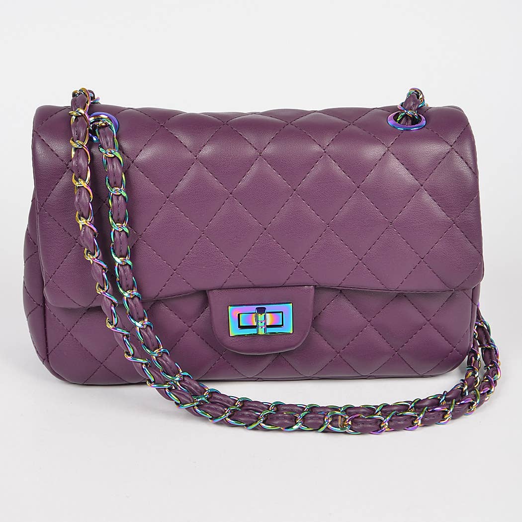 Quilted Hologram Chain Shoulder Bag
