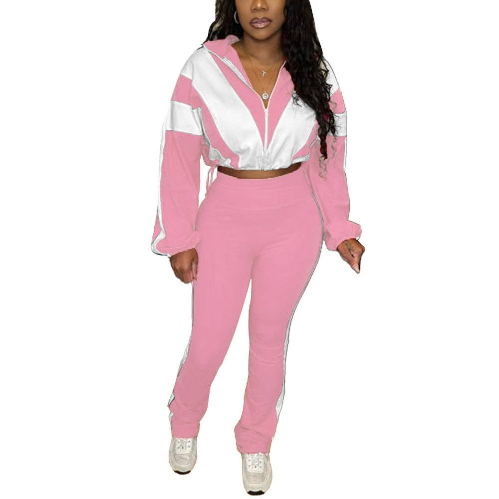 EVERY FASHION Zip-Up Crop Jacket & High-Waist Jogger Set HR25015