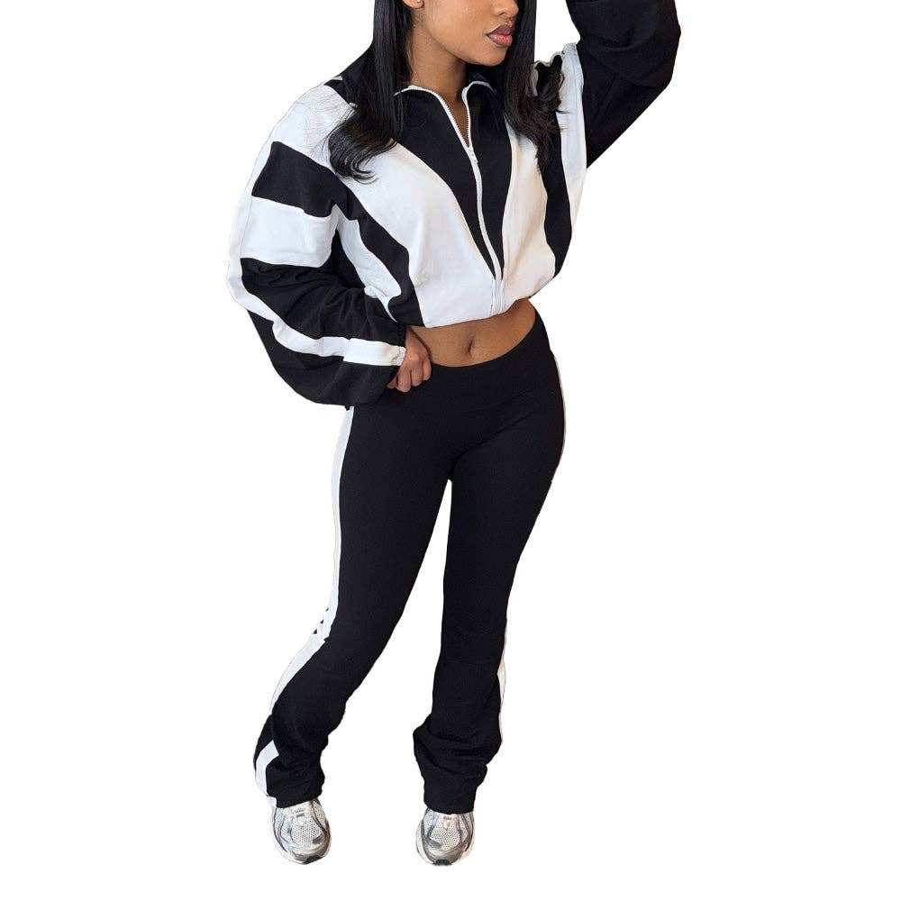 EVERY FASHION Zip-Up Crop Jacket & High-Waist Jogger Set HR25015