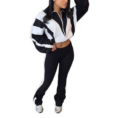 EVERY FASHION Zip-Up Crop Jacket & High-Waist Jogger Set HR25015