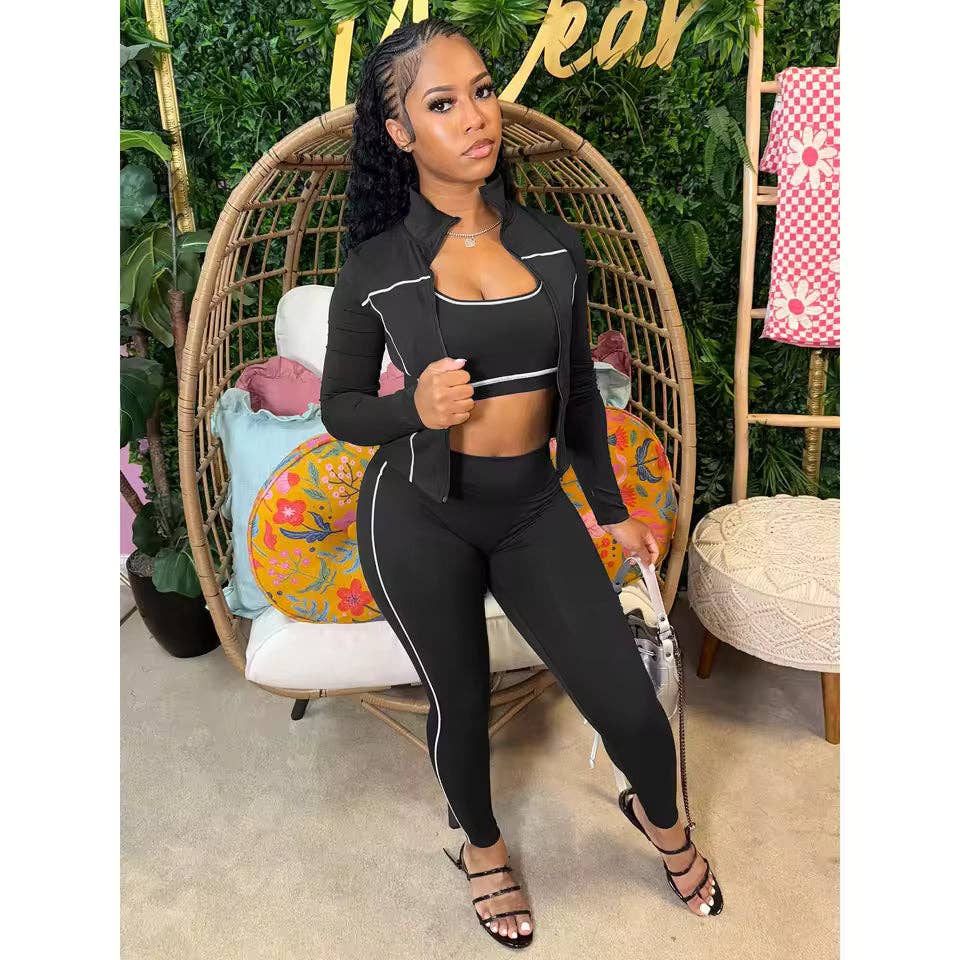 3-Piece Activewear Set – Sports Bra, Leggings & Zip Jacket