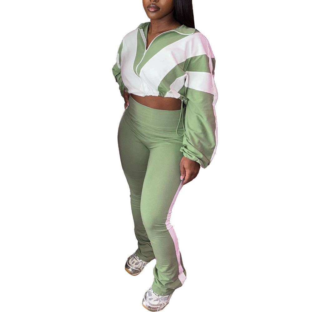 EVERY FASHION Zip-Up Crop Jacket & High-Waist Jogger Set HR25015