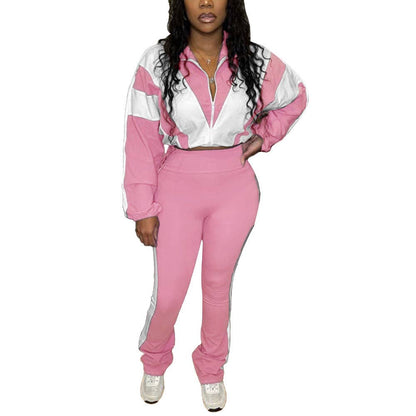 EVERY FASHION Zip-Up Crop Jacket & High-Waist Jogger Set HR25015