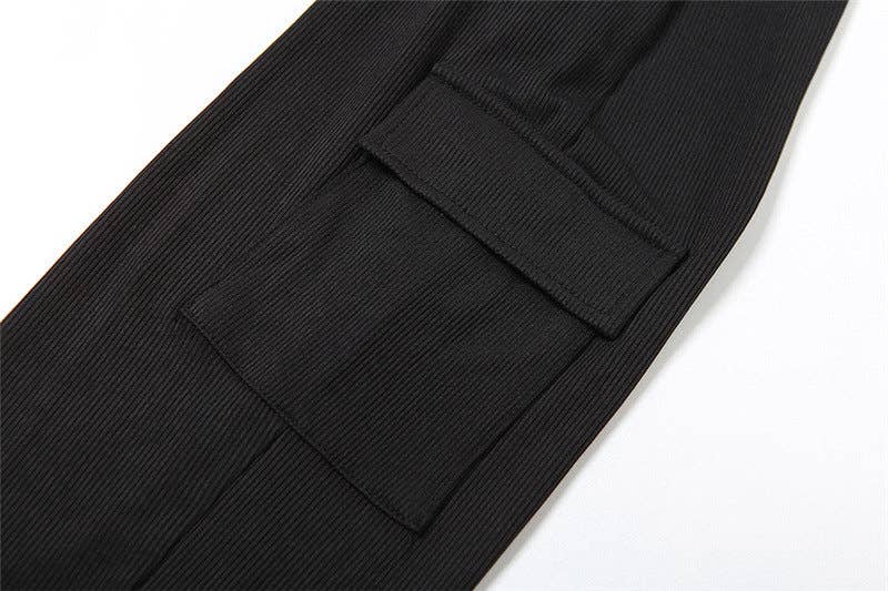 MB FASHION RIBBED JUMPSUITS WITH CARGO POCKETS 6414LY