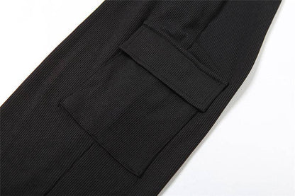 MB FASHION RIBBED JUMPSUITS WITH CARGO POCKETS 6414LY