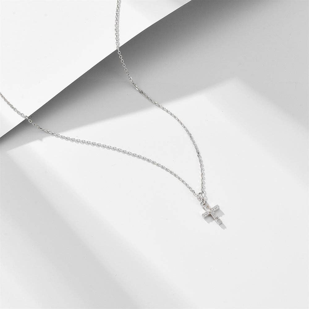 Dainty Cross Charm Pendant Necklace in 925 Sterling Silver