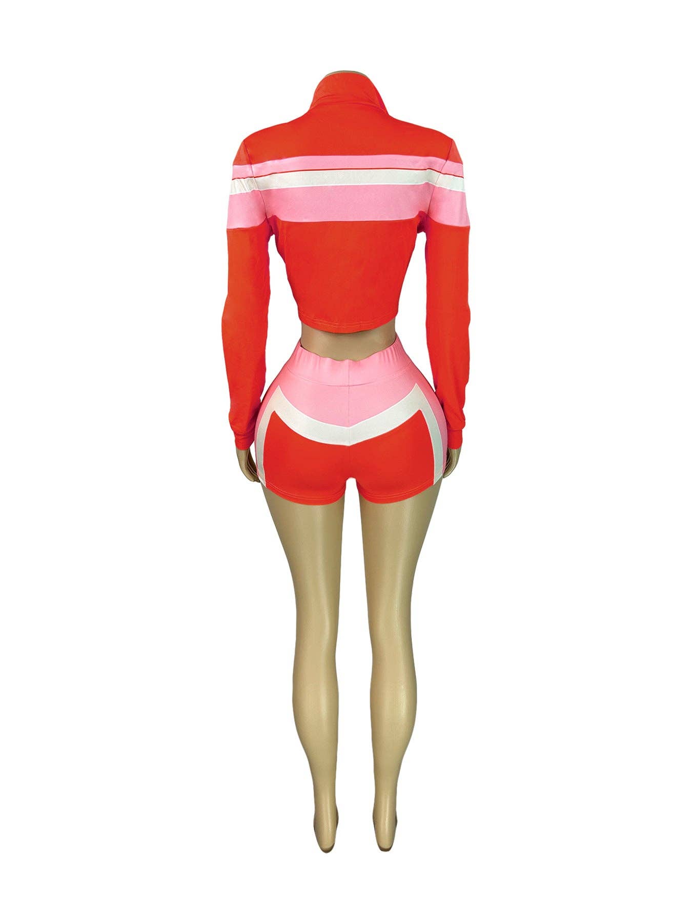 Three-Piece Zip-Up Jacket, Crop Top, and Lace-Up Shorts Set