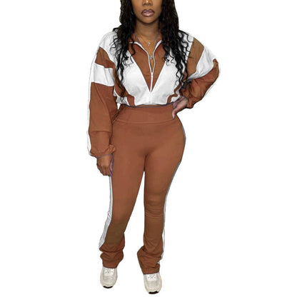 EVERY FASHION Zip-Up Crop Jacket & High-Waist Jogger Set HR25015