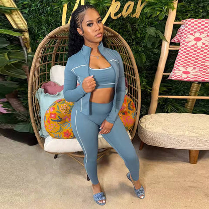 3-Piece Activewear Set – Sports Bra, Leggings & Zip Jacket