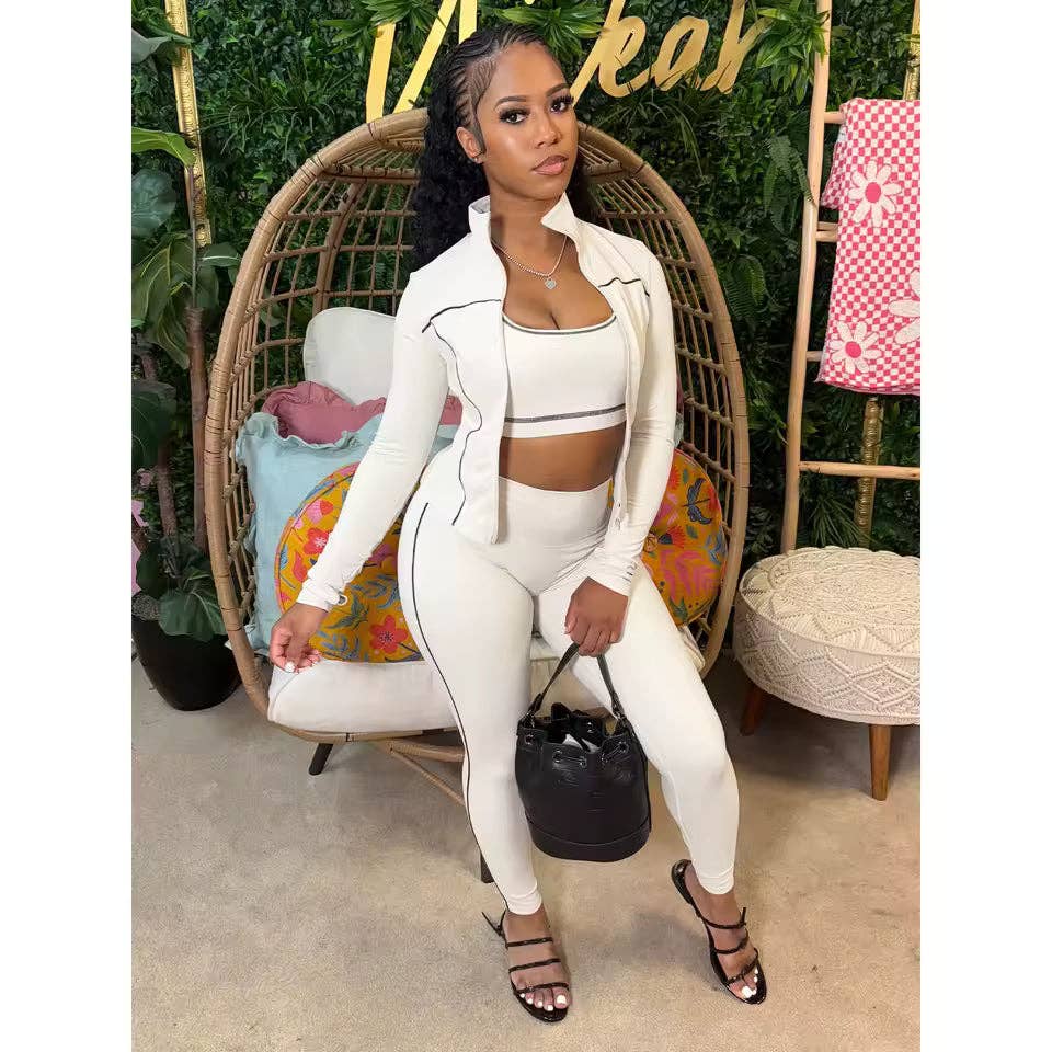 3-Piece Activewear Set – Sports Bra, Leggings & Zip Jacket