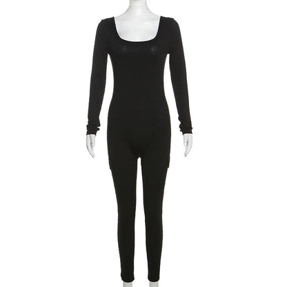 MB FASHION RIBBED JUMPSUITS WITH CARGO POCKETS 6414LY