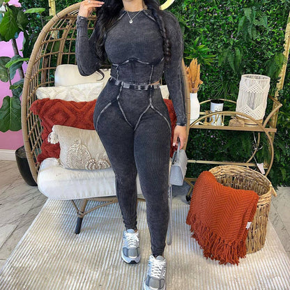 EVERY FASHION HIGH QUALITY Ribbed Crop Top & High-Waisted Leggings