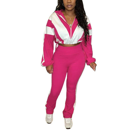 EVERY FASHION Zip-Up Crop Jacket & High-Waist Jogger Set HR25015
